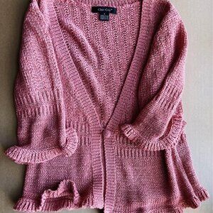 🌸 C’EST CITY Salmon Pink Knit Cardigan – Women’s Small 🌸